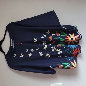 Misslook Blue Colorful Floral Print V Neck Top Blouse size xxl light and co.fort